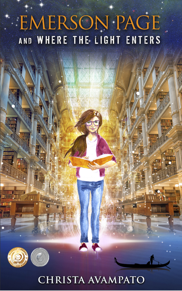 Emerson book cover with awards seals